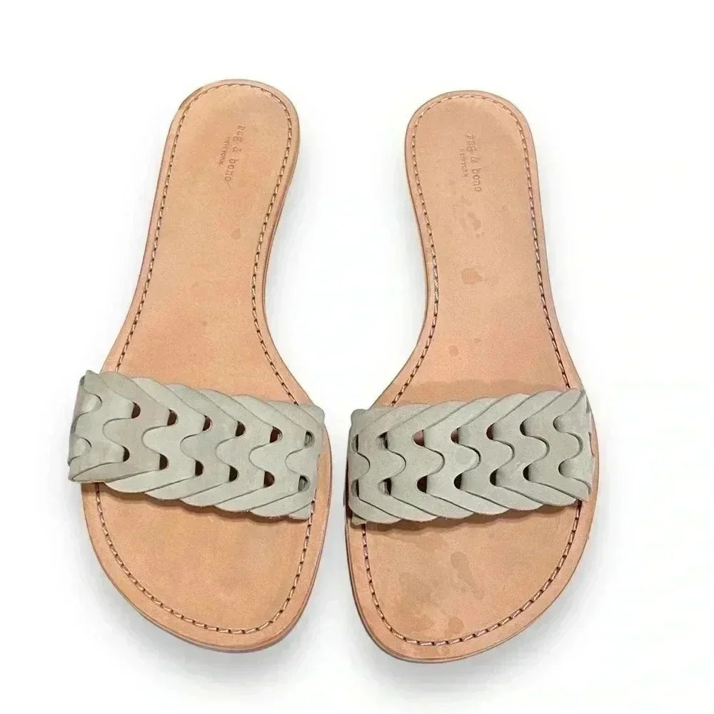 Rag & Bone Melrose Mid Mint Green Woven Leather Kitten Heel Sandal Size 9.5 - Picture 4 of 11